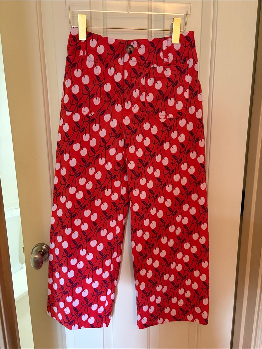 Maeve Red Cherry-Print Cropped Wide-Leg Pants